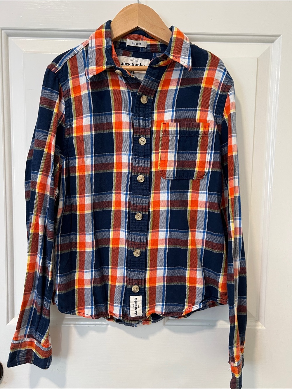 abercrombie kids Navy, Orange & White Plaid Button-Down Muscle Shirt